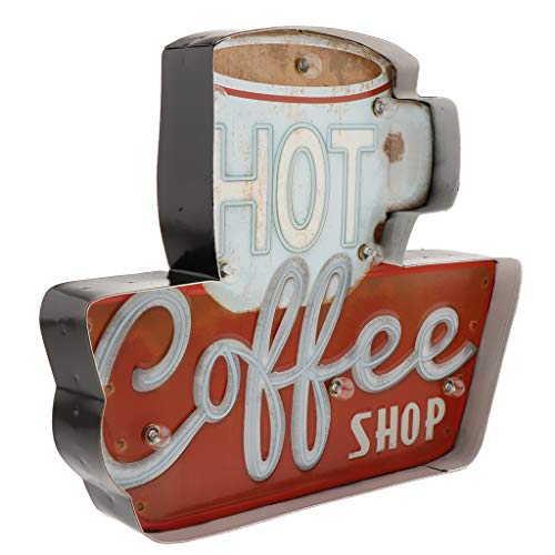 F Fityle Café Vintage Divertido Metal Cartel De Chapa Retro Cafe Bar Decoración para El Hogar Placa De Metal Caja De Luz LED Bar Pub Poster