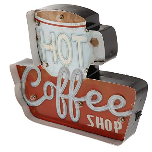 F Fityle Café Vintage Divertido Metal Cartel De Chapa Retro Cafe Bar Decoración para El Hogar Placa De Metal Caja De Luz LED Bar Pub Poster