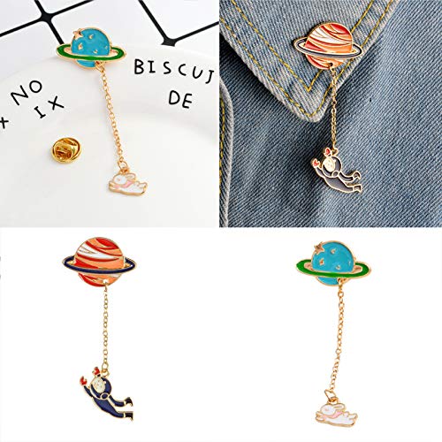 F Fityle Creativo Astronauta Broche Planeta Serie Dibujos Animados Broche Color Cadena Larga Borla Solapa Pin Para Mujeres Niñas - Conejo, tal como se describe
