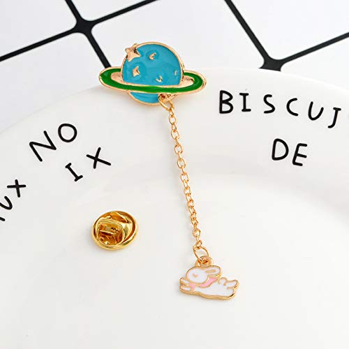 F Fityle Creativo Astronauta Broche Planeta Serie Dibujos Animados Broche Color Cadena Larga Borla Solapa Pin Para Mujeres Niñas - Conejo, tal como se describe