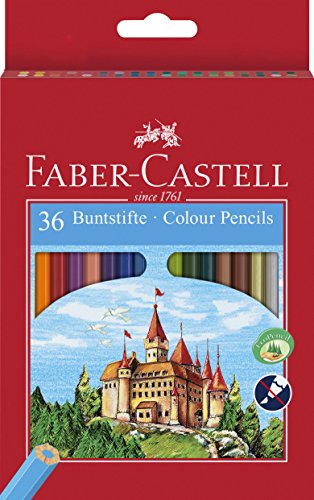 Faber Castell 120136 - Estuche cartón con 36 lápices hexagonales multicolor, lápices escolares de colores
