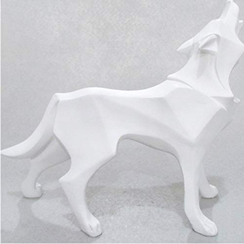 Fablcrew - Lobo escultura geométrica de animales, resina, diseño de lobo decorativo, regalo para el hogar o la oficina (blanco)