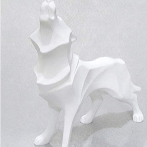 Fablcrew - Lobo escultura geométrica de animales, resina, diseño de lobo decorativo, regalo para el hogar o la oficina (blanco)