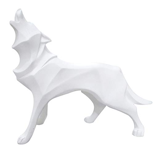 Fablcrew - Lobo escultura geométrica de animales, resina, diseño de lobo decorativo, regalo para el hogar o la oficina (blanco)