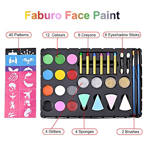 Fabur Maquillaje al Agua, 36 Piezas Set de Pintura Facial, Pinturas Cara y Corporales para niños Fiestas Halloween