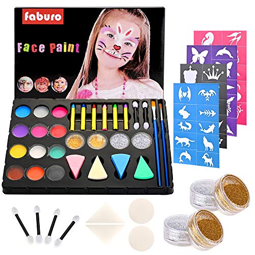 Fabur Maquillaje al Agua, 36 Piezas Set de Pintura Facial, Pinturas Cara y Corporales para niños Fiestas Halloween