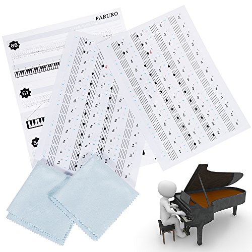 Faburo 2pcs Pegatinas Para Notas musicales transparentes Etiquetas Engomadas Para Teclado de piano 54,61,88 y 2pcs Trapos de piano