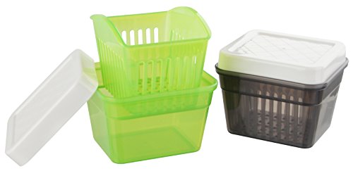 Fackelmann Recipiente con escurridor 3 en 1, Polipropileno, Aleatorio: Verde y Blanco/Gris y Blanco, 11x10x9cm