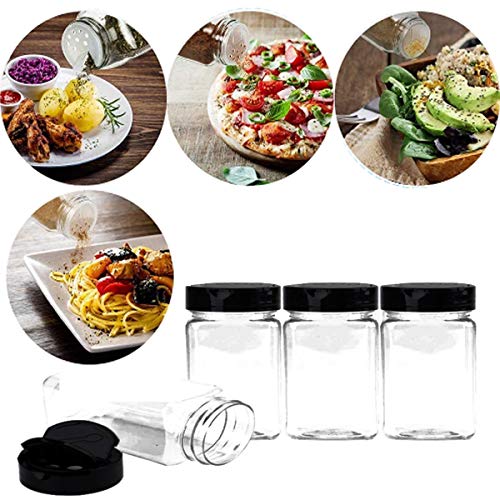 Fadaar - Tarros de especias (198 ml, con embudo plegable de silicona, 2 unidades, 100 ml, para especias, té, hierbas, cereales, galletas, frijoles y avena), color negro