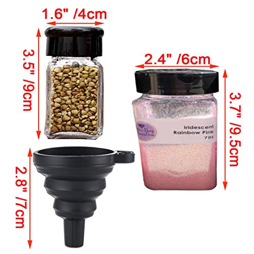 Fadaar - Tarros de especias (198 ml, con embudo plegable de silicona, 2 unidades, 100 ml, para especias, té, hierbas, cereales, galletas, frijoles y avena), color negro