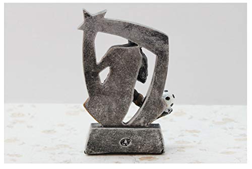 FAE&MGJ Escultura Resina Plata Jugador de fútbol Creativo Trofeo Ornamento Deportes Fútbol Hombre Estatua Miniatura Decoración del hogar