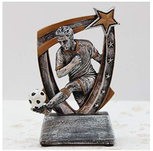 FAE&MGJ Escultura Resina Plata Jugador de fútbol Creativo Trofeo Ornamento Deportes Fútbol Hombre Estatua Miniatura Decoración del hogar