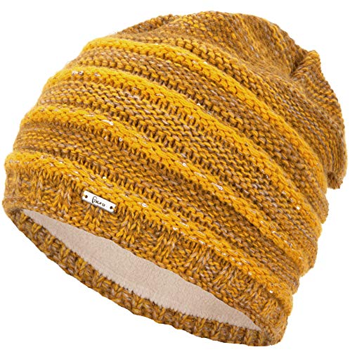 Faera Gorro de Invierno cálido Forro Polar Gorro de Invierno de Punto Gorro de Punto Hombre Mujer Talla única, Color:Mostaza