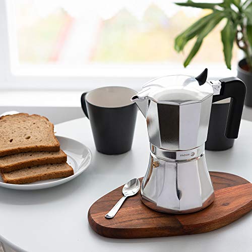 Fagor CUPY. La cafetera CUPY está Fabricada en Aluminio Extra Grueso. Pomo y Mangos Fabricados en Nylon Muy Resistente Toque Frio. Junta de Gran Durabilidad. Compatible con INDUCCIÓN. (12 Tazas)