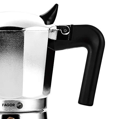 Fagor CUPY. La cafetera CUPY está Fabricada en Aluminio Extra Grueso. Pomo y Mangos Fabricados en Nylon Muy Resistente Toque Frio. Junta de Gran Durabilidad. Compatible con INDUCCIÓN. (12 Tazas)