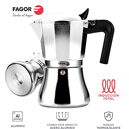 Fagor CUPY. La cafetera CUPY está Fabricada en Aluminio Extra Grueso. Pomo y Mangos Fabricados en Nylon Muy Resistente Toque Frio. Junta de Gran Durabilidad. Compatible con INDUCCIÓN. (12 Tazas)