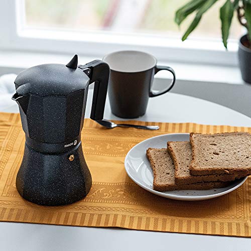 Fagor Tiramisu. La cafetera Tiramisu está Fabricada en Aluminio Extra Grueso. Pomo y Mangos ergonómicos Fabricados en Nylon Muy Resistente Toque Frio. Junta Silicona de Gran Durabilidad (9 Tazas)