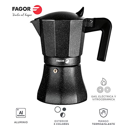 Fagor Tiramisu. La cafetera Tiramisu está Fabricada en Aluminio Extra Grueso. Pomo y Mangos ergonómicos Fabricados en Nylon Muy Resistente Toque Frio. Junta Silicona de Gran Durabilidad (9 Tazas)