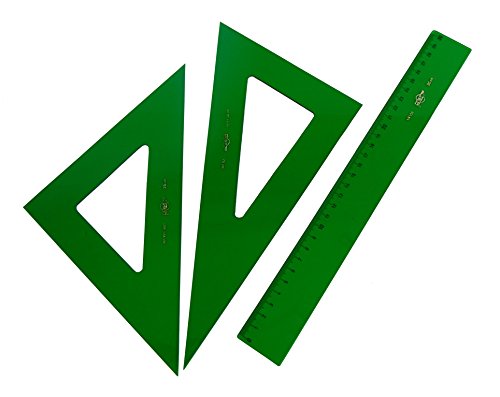 Faibo Pack Lote Estuche técnico Verde Juego Compuesto por Regla 30 cm GRADUADA, escuadra y cartabón de 25 cm SIN GRADUAR + Portaminas Edding P12 + 1 Tubo de 12 Minas Faber Castell 0.7 mm HB