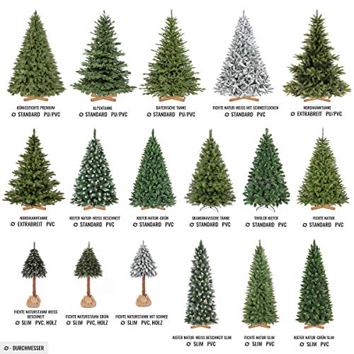 FairyTrees Árbol de Navidad Artificial, Pino Verde Natural Cubierto de Nieve, PVC, con piñas Naturales, Soporte de Madera, 220cm, FT04-220
