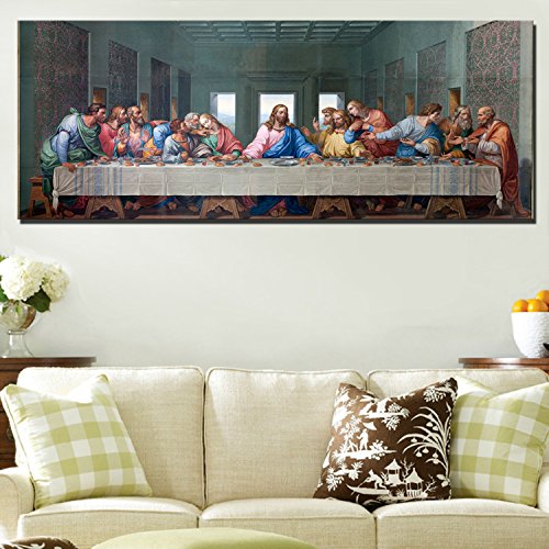 Fajerminart Cuadro En Lienzo - Impresiones Lienzos Arte De La Pared,Dios Jesús Póster La última Cena En Lienzo Para La Sala De Estar, Cuadros Dormitorios Modernos Cuadros Lienzos(Sin Marco)(60x180cm)