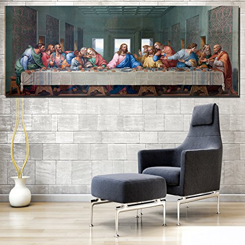 Fajerminart Cuadro En Lienzo - Impresiones Lienzos Arte De La Pared,Dios Jesús Póster La última Cena En Lienzo Para La Sala De Estar, Cuadros Dormitorios Modernos Cuadros Lienzos(Sin Marco)(60x180cm)