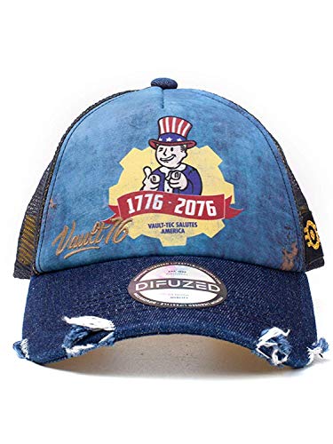 Fallout Vault 76 Vintage Trucker Cap Gorra de béisbol, Azul (Blue Blue), Talla única Unisex Adulto