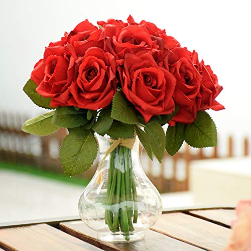 Famibay Flores Rosas Artificiales Rojas Ramo de Novida para Hogar de Centro de Mesa Decoración