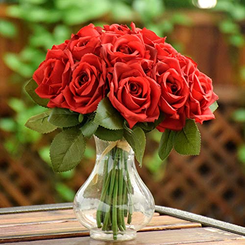 Famibay Flores Rosas Artificiales Rojas Ramo de Novida para Hogar de Centro de Mesa Decoración