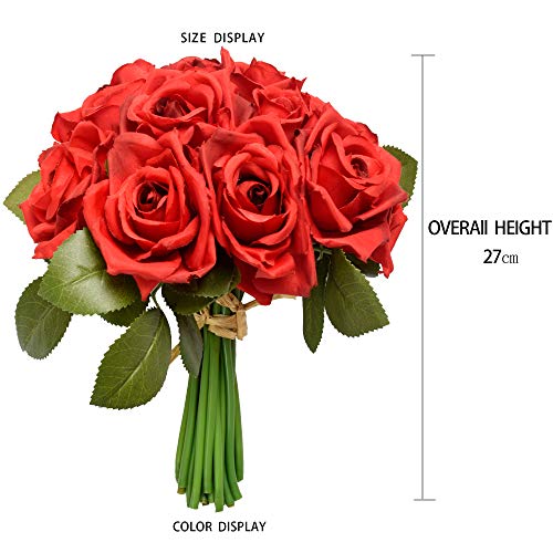 Famibay Flores Rosas Artificiales Rojas Ramo de Novida para Hogar de Centro de Mesa Decoración
