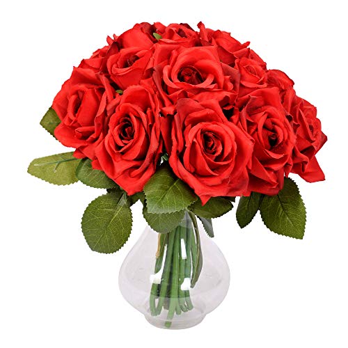 Famibay Flores Rosas Artificiales Rojas Ramo de Novida para Hogar de Centro de Mesa Decoración
