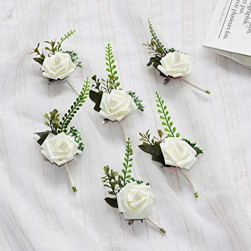 Famibay - Ramillete de novia y ramo de flores para novias, bodas y bailes, espuma, blanco, 6 Items
