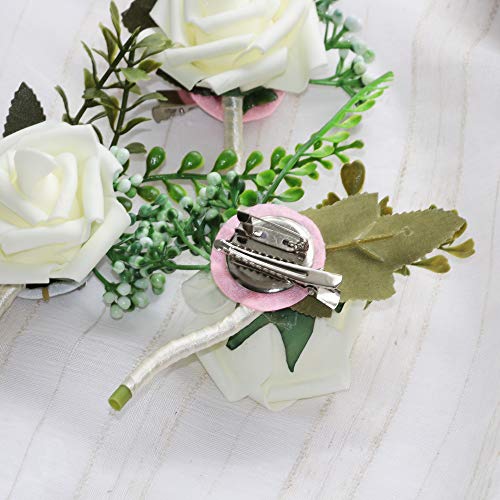 Famibay - Ramillete de novia y ramo de flores para novias, bodas y bailes, espuma, blanco, 6 Items