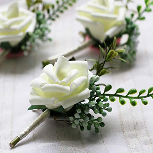 Famibay - Ramillete de novia y ramo de flores para novias, bodas y bailes, espuma, blanco, 6 Items