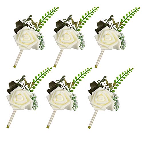 Famibay - Ramillete de novia y ramo de flores para novias, bodas y bailes, espuma, blanco, 6 Items