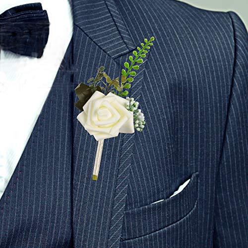 Famibay - Ramillete de novia y ramo de flores para novias, bodas y bailes, espuma, blanco, 6 Items