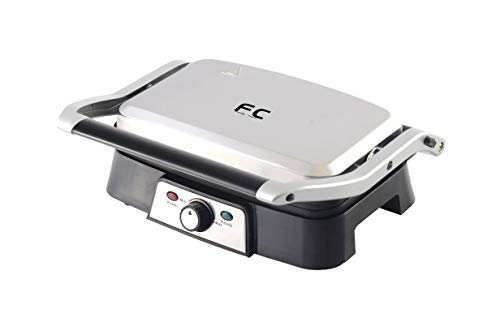Family Care Parrilla Eléctrica 1500W, Revestimiento de Piedra de Máxima Antiadherencia, Fácil Limpieza, Apertura de 180º y Placa Superior Flotante, Acero Inoxidable. Superficie de Cocción 31x26,4cm