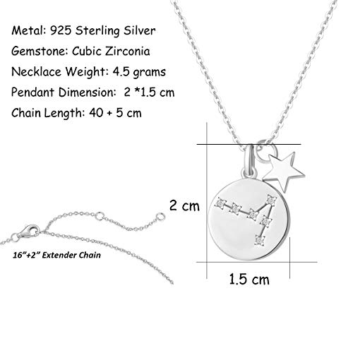 FANCIME Collar con Colgante de Signos del Zodiaco Piscis Horoscopo Collar para Mujer de Plata de Ley 925 Chapada Oro Blanco y Circonita Cúbica - Longitud Cadena: 40 + 5 cm