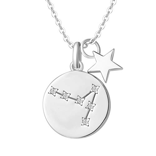 FANCIME Collar con Colgante de Signos del Zodiaco Piscis Horoscopo Collar para Mujer de Plata de Ley 925 Chapada Oro Blanco y Circonita Cúbica - Longitud Cadena: 40 + 5 cm