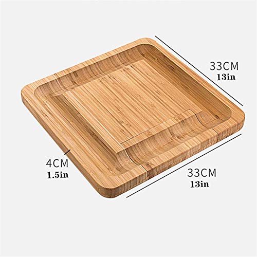 fang zhou Juego de Cuchillos y Tabla de quesos charcutería con cajón deslizable - 4 Cuchillos de Acero Inoxidable -100% bambú Natural, no Mancha ni Absorbe olores