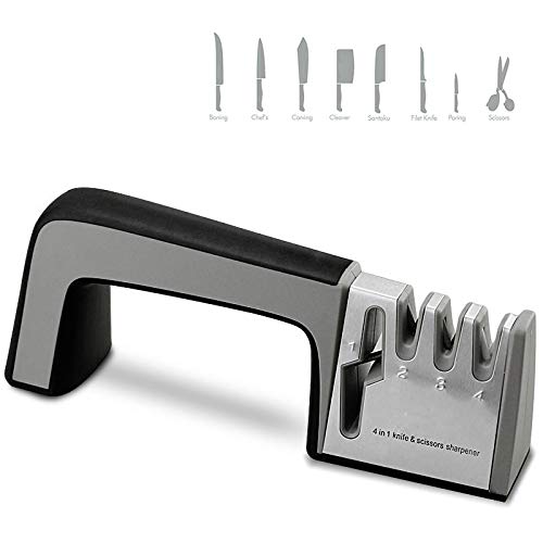 FANPING 4 en 1 afilador de Cuchillos de Diamante Recubierto de cerámica Fina Cuchillo de Cocina Tijeras Tijeras de afilar Herramientas Antideslizante de Acero Inoxidable Base