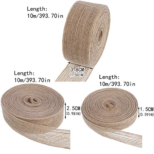 fanshiontide 3 Rolls Arpillera de Yute Craft Ribbon,Cinta de Cáñamo, Cinta Artesanal de Tela Natural con Hilo de Yute de 165 Pies