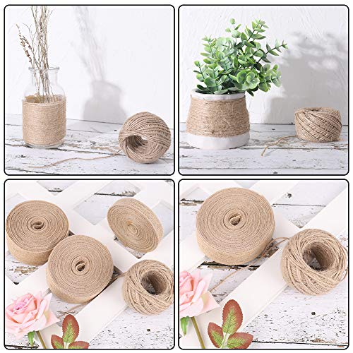 fanshiontide 3 Rolls Arpillera de Yute Craft Ribbon,Cinta de Cáñamo, Cinta Artesanal de Tela Natural con Hilo de Yute de 165 Pies