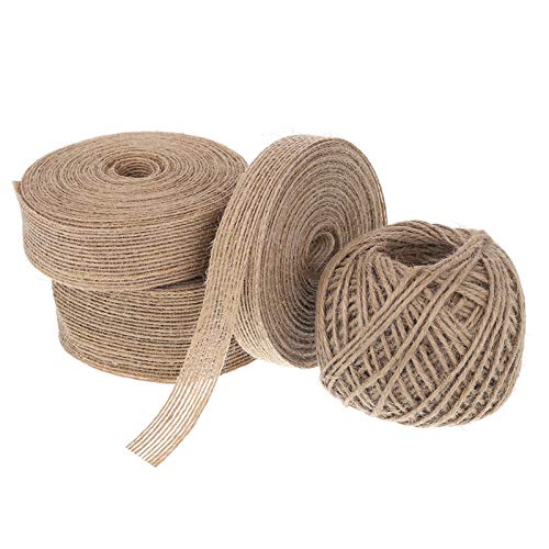fanshiontide 3 Rolls Arpillera de Yute Craft Ribbon,Cinta de Cáñamo, Cinta Artesanal de Tela Natural con Hilo de Yute de 165 Pies