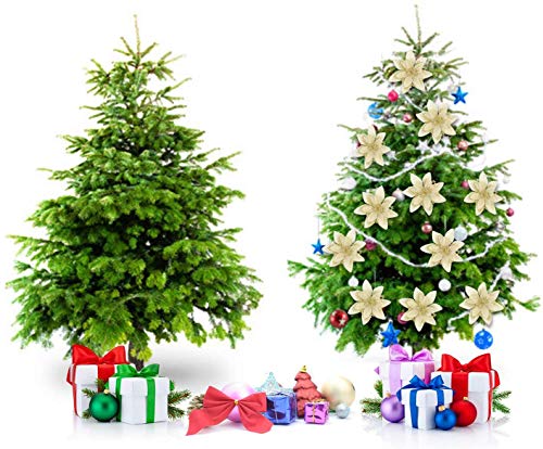 Fansport 20Pcs Flores Navidad Artificiales,Accesorio De Decoración Navideña Flores Navidad Grandes Navidad Flores Artificiales Con Purpurina Para Árbol De Navidad