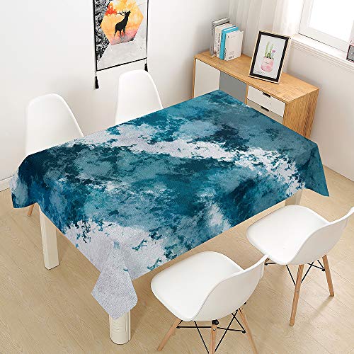 Fansu Manteles de Mesa Rectangular para Decorar, Impermeable Antimanchas Comedor CuadradaResumen de Impresión Acuarela Manteles para Cocina/Cena/Picnic Decoración (Teal,140x200cm)
