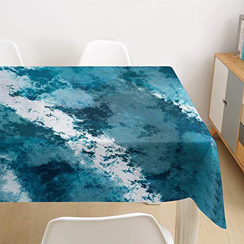 Fansu Manteles de Mesa Rectangular para Decorar, Impermeable Antimanchas Comedor CuadradaResumen de Impresión Acuarela Manteles para Cocina/Cena/Picnic Decoración (Teal,140x200cm)