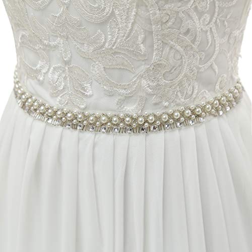 FANWEI - Vestido de gasa para mujer, vestido de novia y espaguetis, una línea de cuentas, apliques sin espalda, vestidos de noche largos