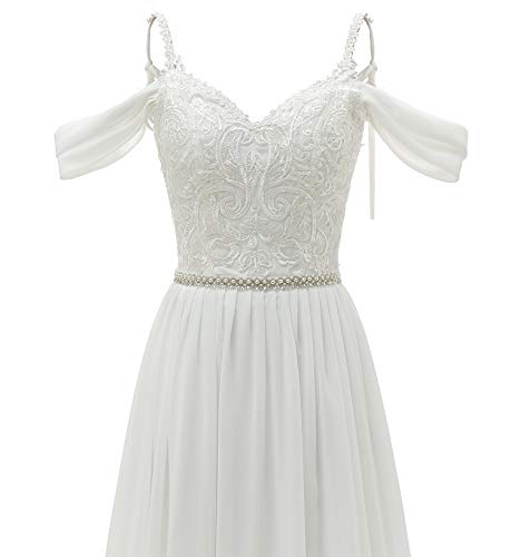FANWEI - Vestido de gasa para mujer, vestido de novia y espaguetis, una línea de cuentas, apliques sin espalda, vestidos de noche largos