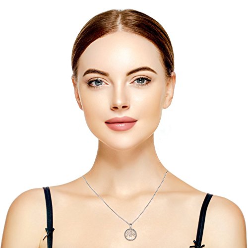 FANZE - Collar con colgante redondo de plata de ley 925 con diseño de árbol de la vida, diseño de nudo celta, 50,8 cm